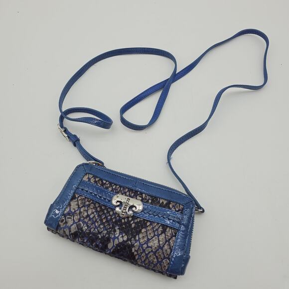 Brighton Renault Aristocrat Grey Embossed & Blue Patent Leather Wallet Wristlet - Picture 1 of 3